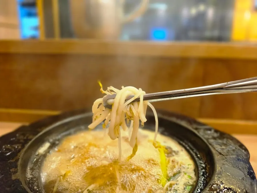 Cast-iron shabu-shabu pot with refilled broth