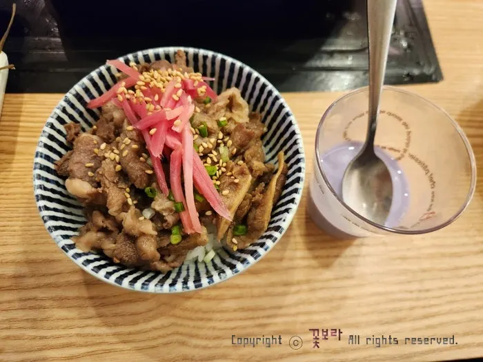Gyudon beef rice bowl served as the course meal