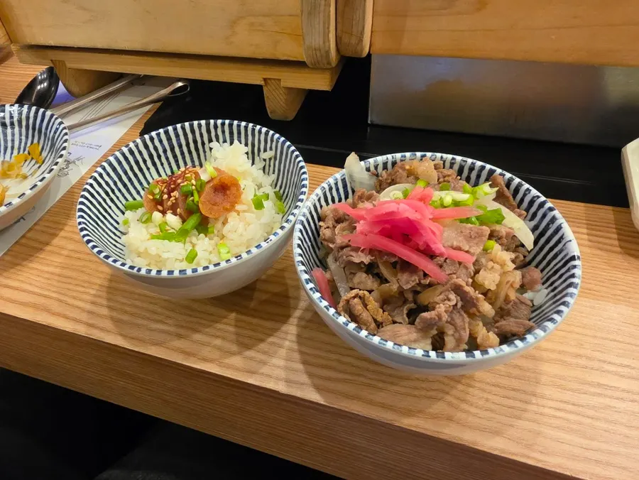 Gyudon and mentaiju rice bowls to close out the course