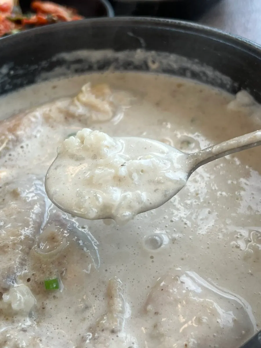 Tender, well-cooked samgyetang chicken