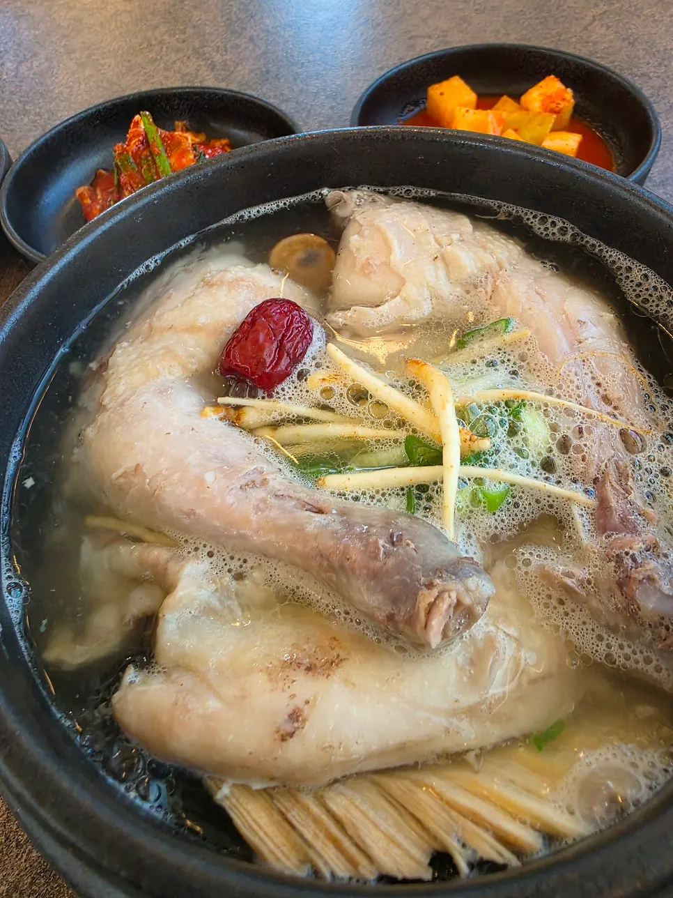 Samgyetang stone pot bubbling away