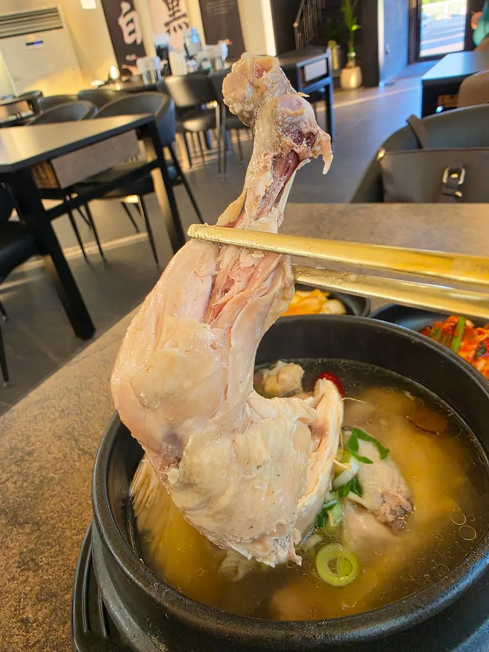 Samgyetang chicken pulling apart along the grain