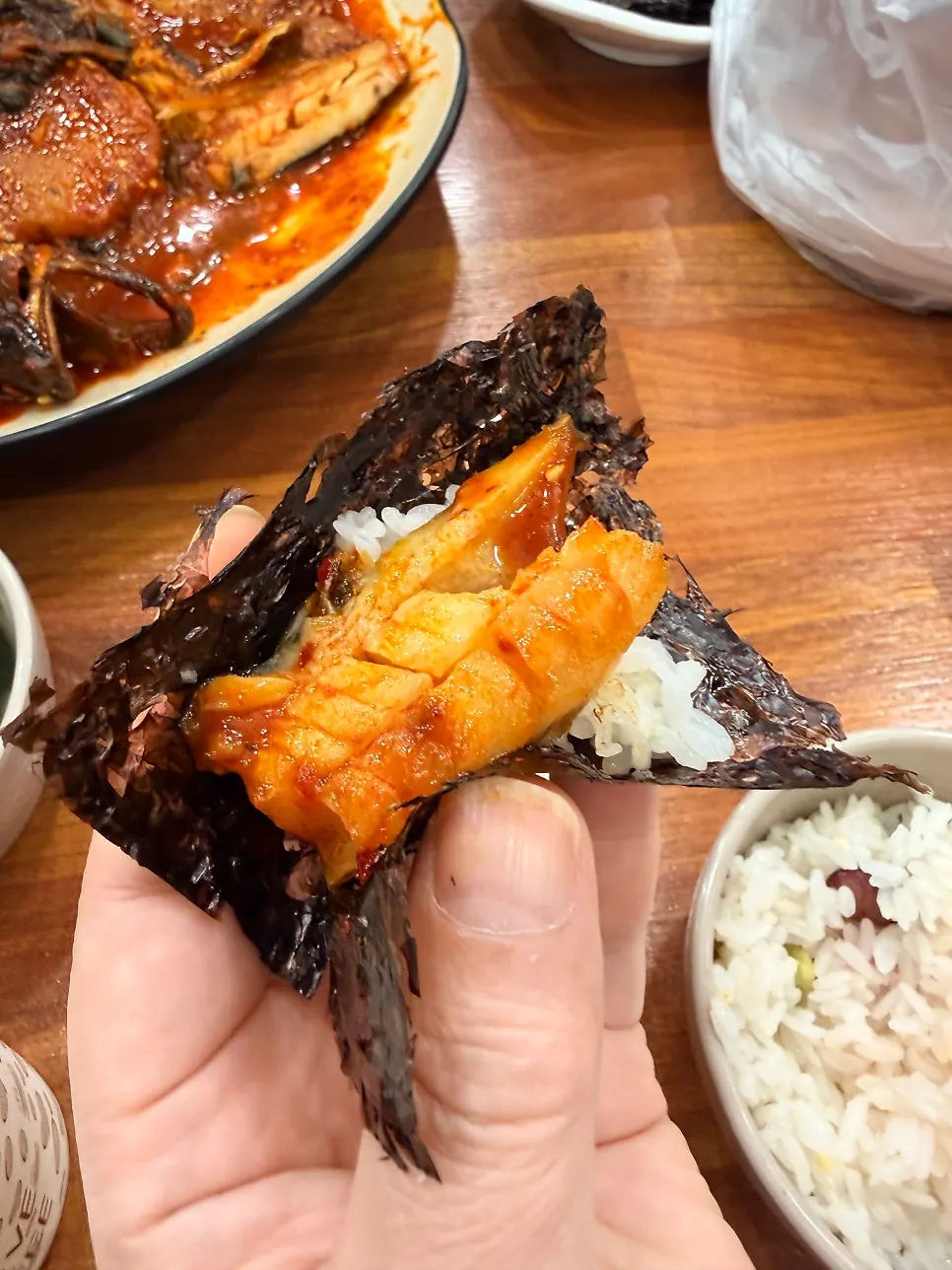 Pot rice served with braised pollock