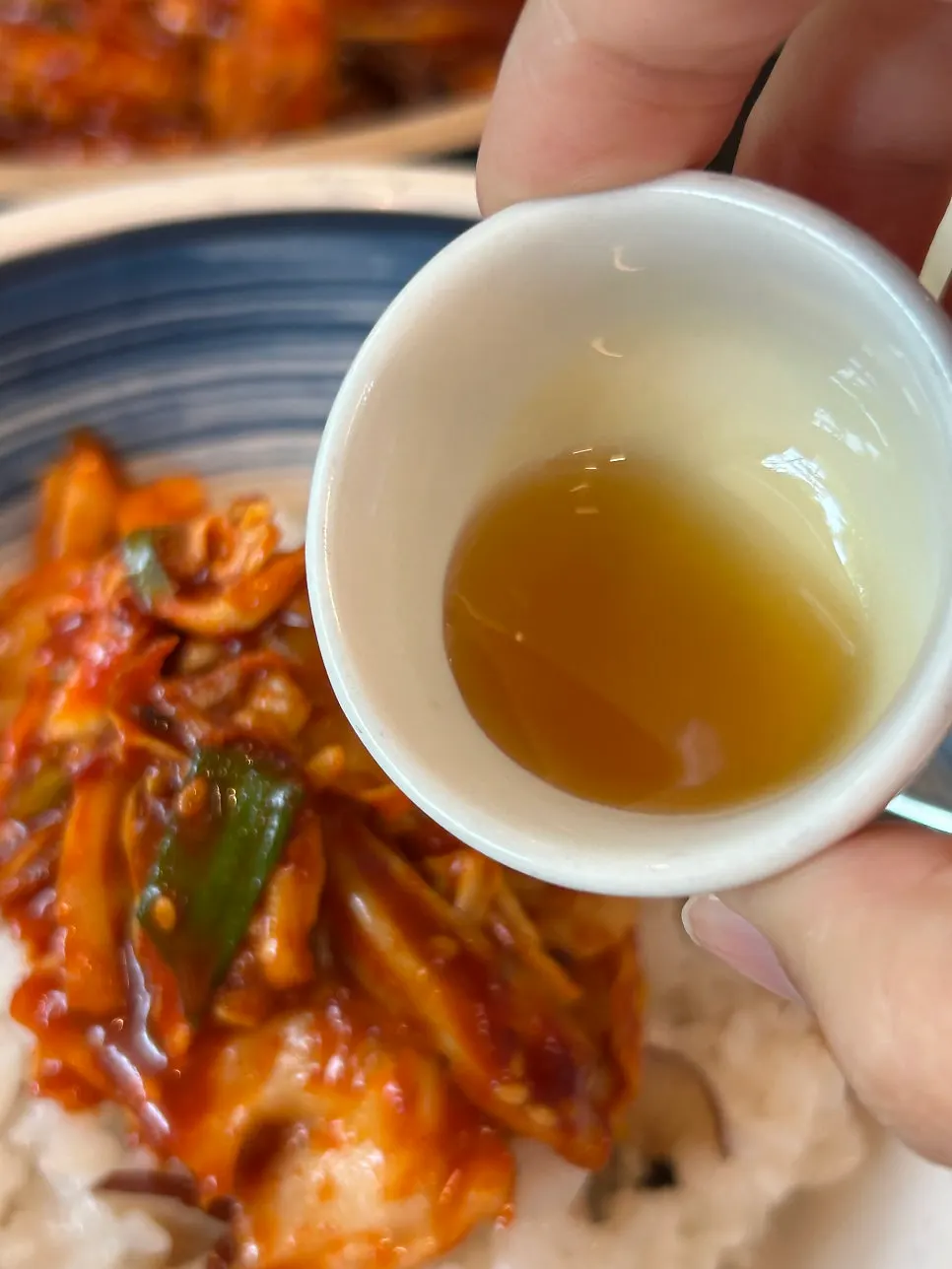Perilla-oil jjukkumi and freshly cooked pot rice