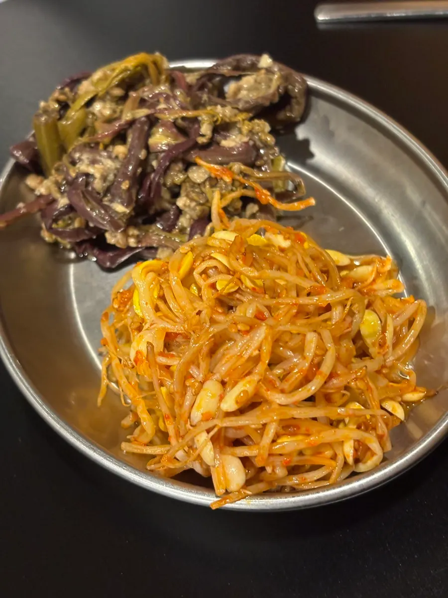 Bracken fern and seasoned bean sprouts from the self-serve bar
