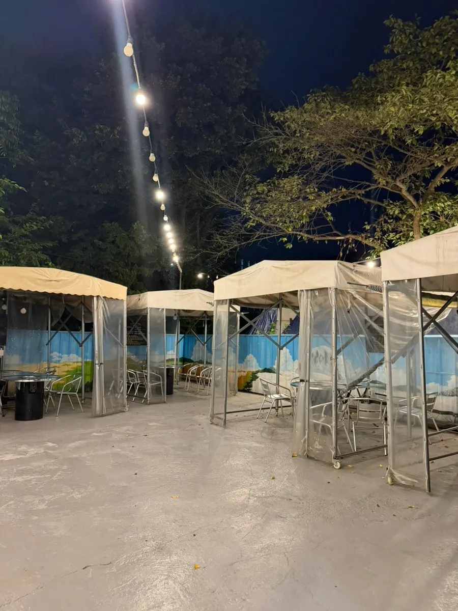 Outdoor charcoal yard seating area