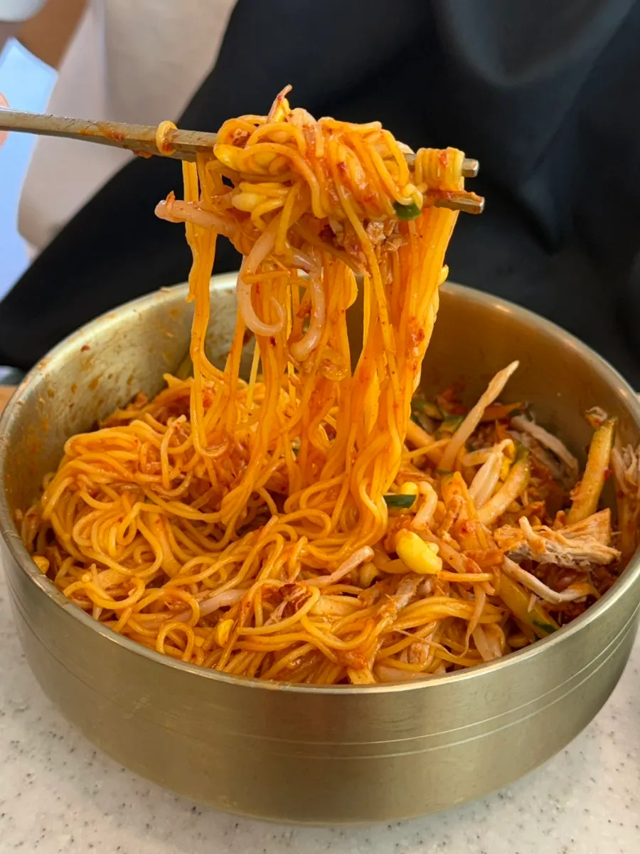 Dongchimi bibim noodles mixed with sauce