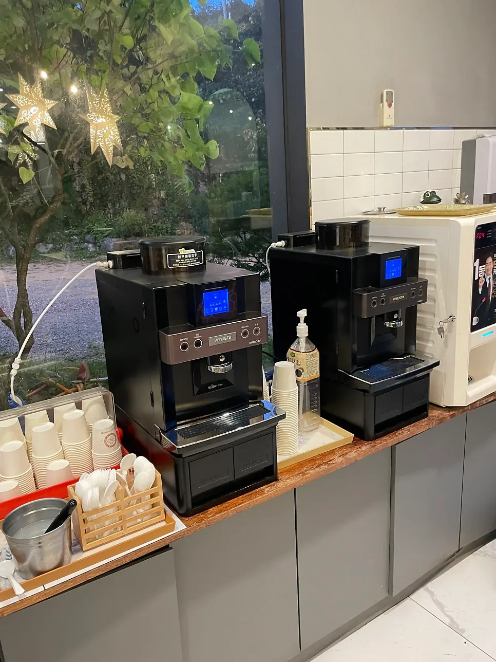 Self-serve corner with dessert coffee and ice cream