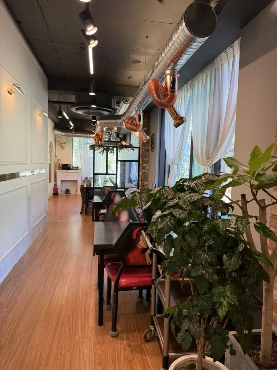 Restaurant interior with window-side tables