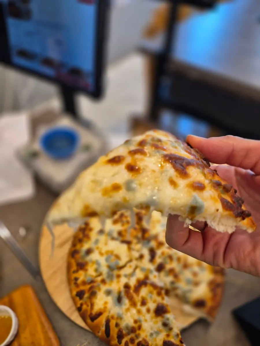 Gorgonzola pizza plate sized for a child to enjoy