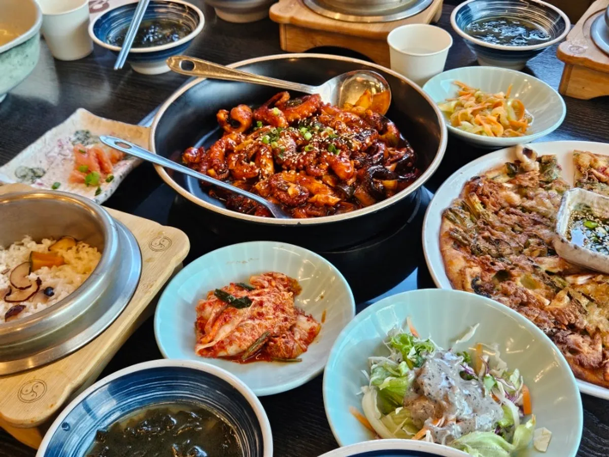 Close-up of plump seasoned jjukkumi stir-fry