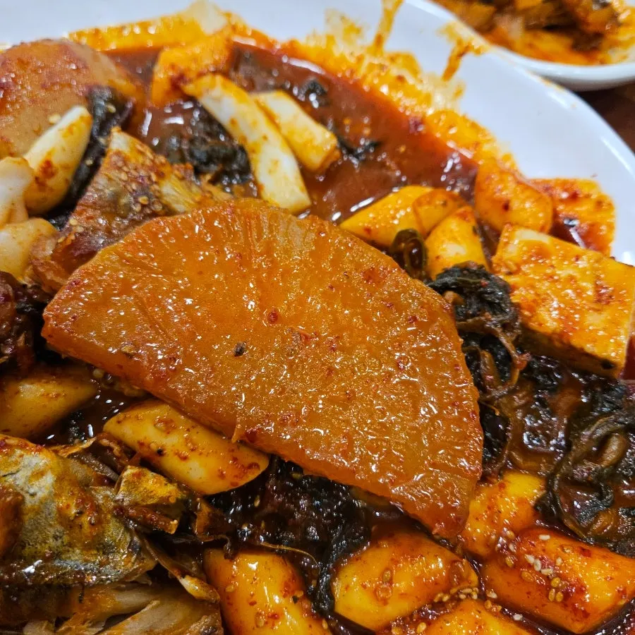 Large chunks of radish soaked in sauce