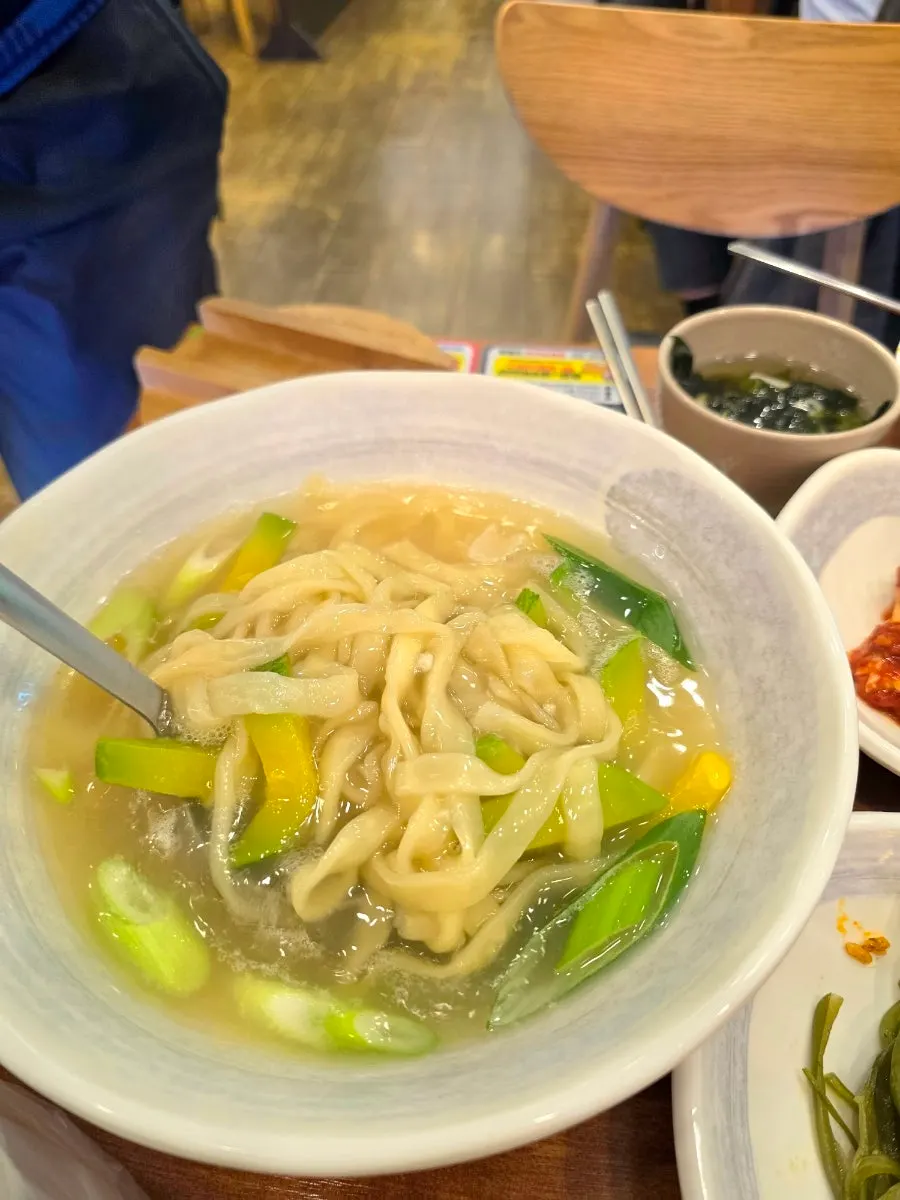 A bowl of kids' kalguksu eaten by one of the children