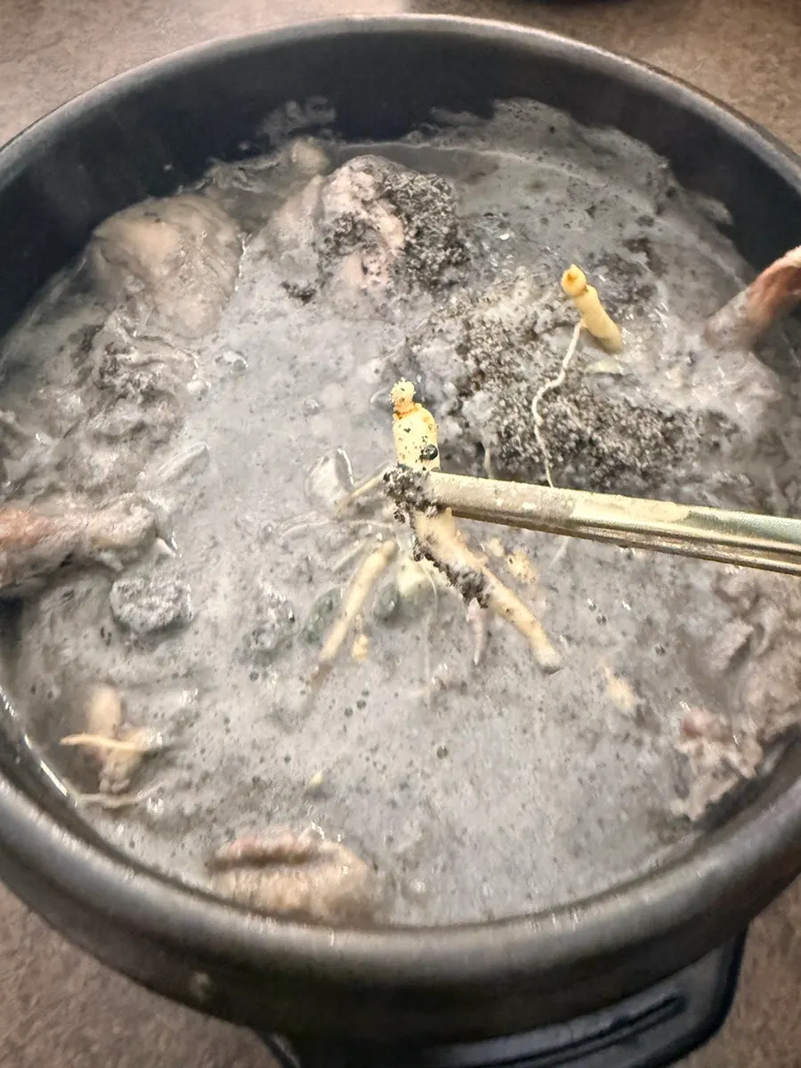 A spoonful of nutty black sesame samgyetang broth