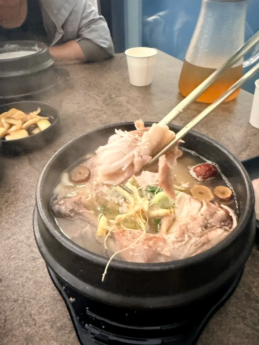 Tender chicken in the herbal sous vide samgyetang