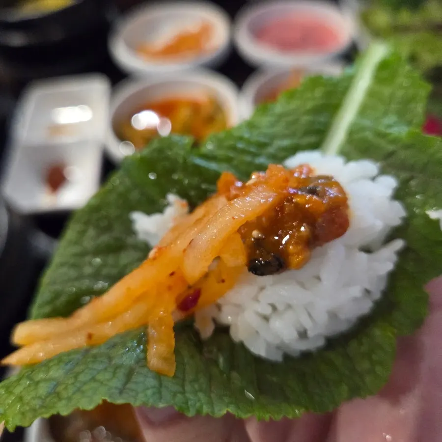 Beef bulgogi wrap with seafood ssamjang