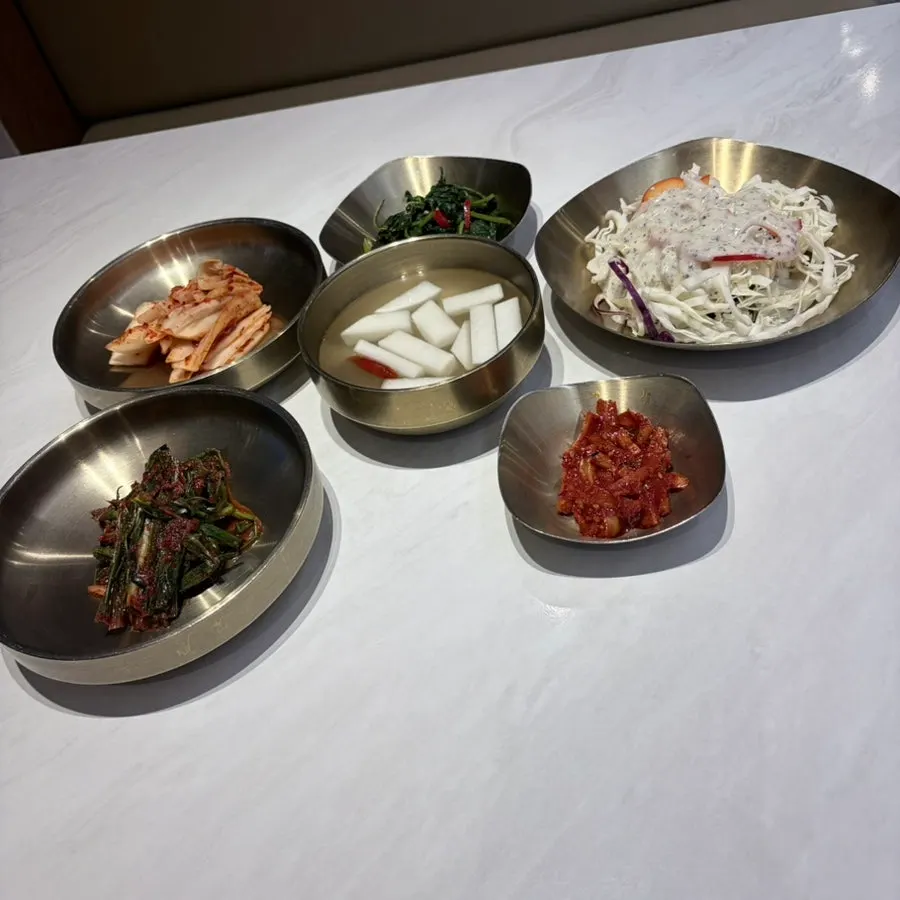 Basic side dish setup with namul and salad