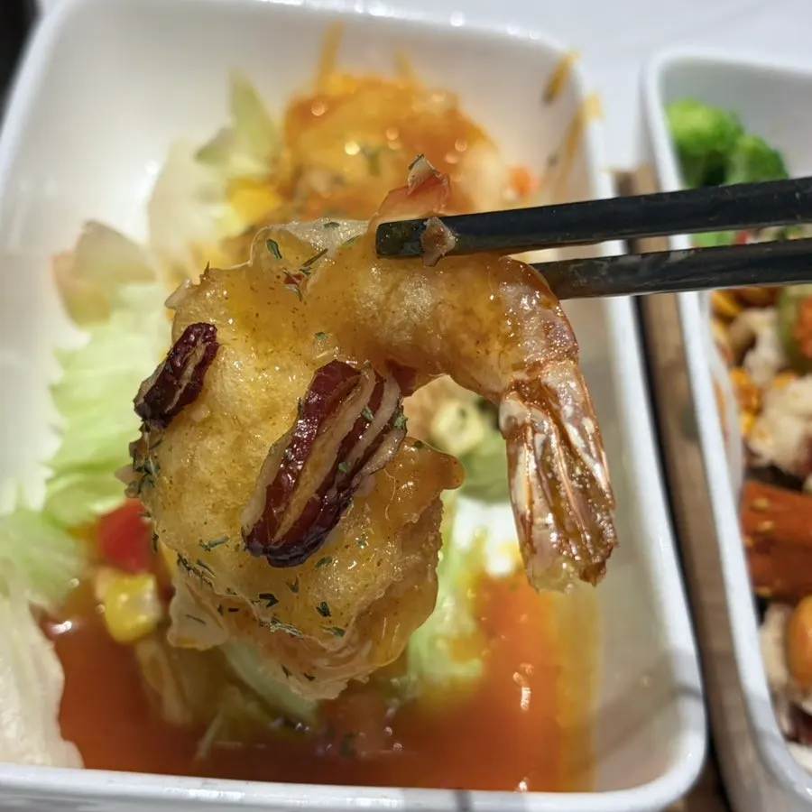 A plump, bouncy piece of shrimp