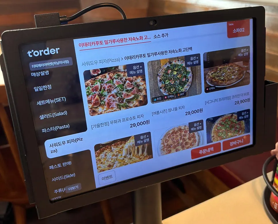Table-order tablet screen