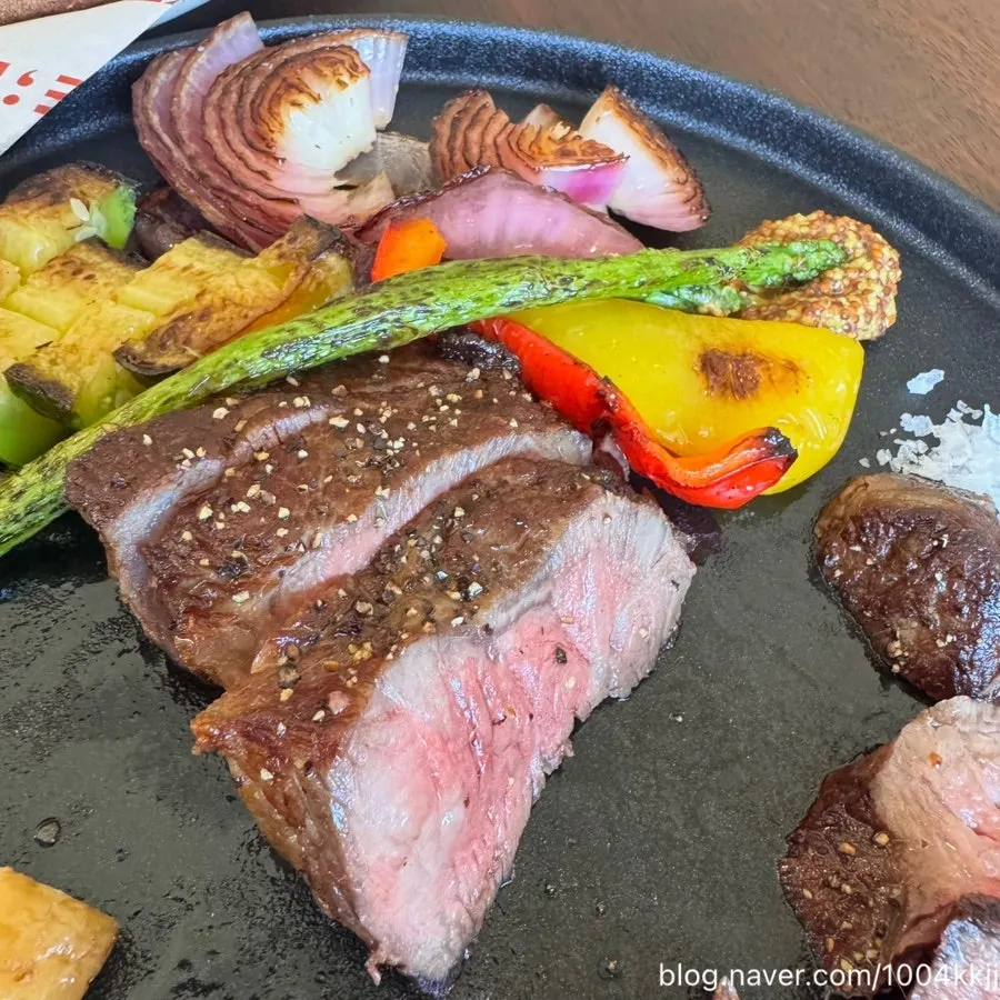 Cross-section of the steak with wholegrain mustard sauce