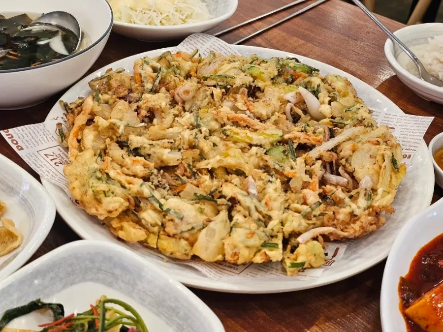 Crispy seafood pancake with a fried texture