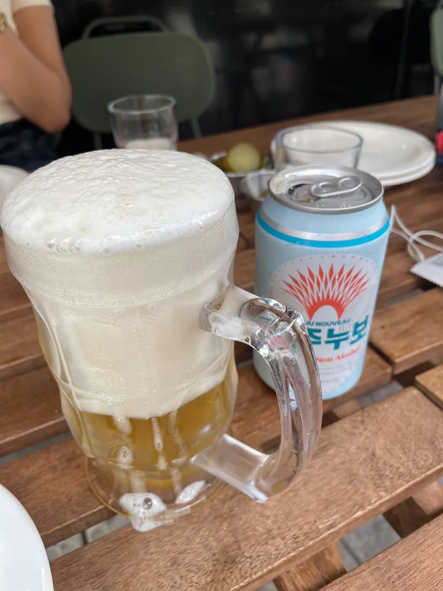 Non-alcoholic beer placed on the terrace table