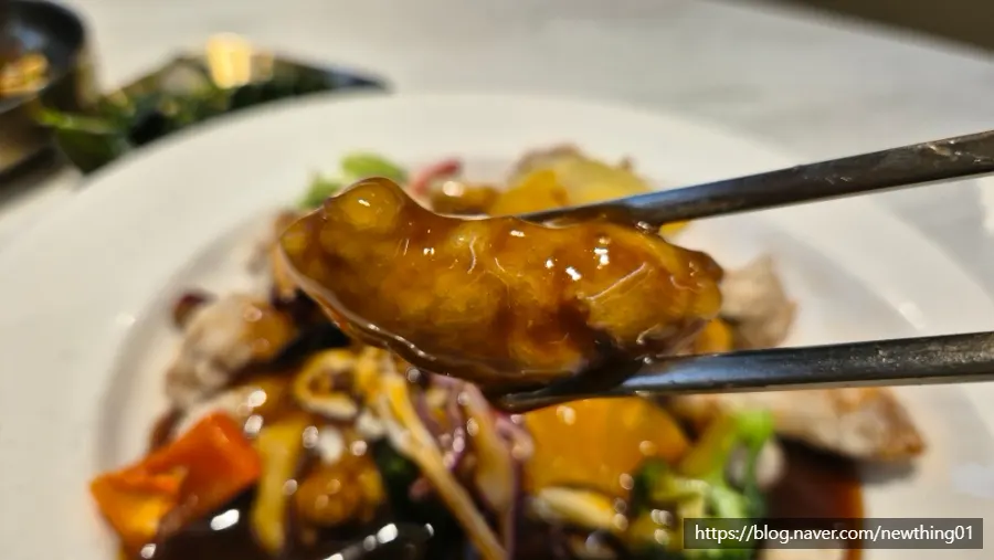 Sweet-and-sour pork sauce served separately