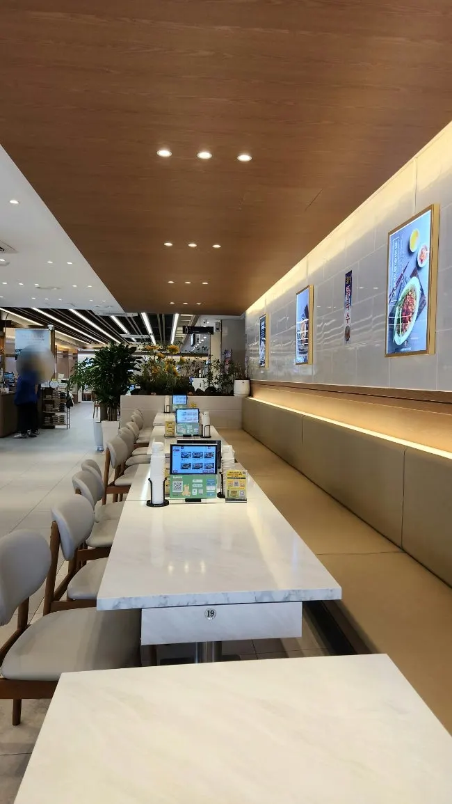 Dining tables arranged on both sides