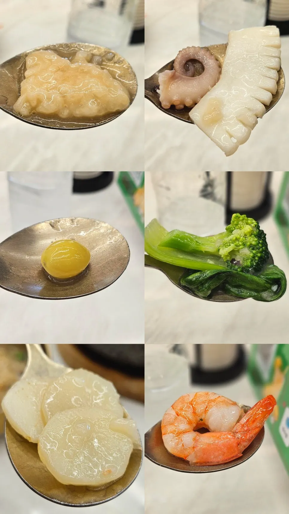 Nurungjitang and seafood scooped up with a ladle