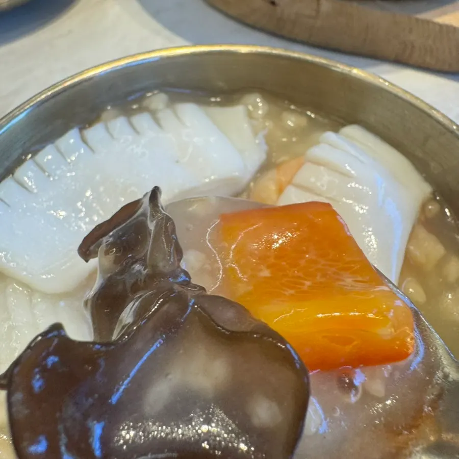 Table spread with both palbochae and seafood nurungjitang