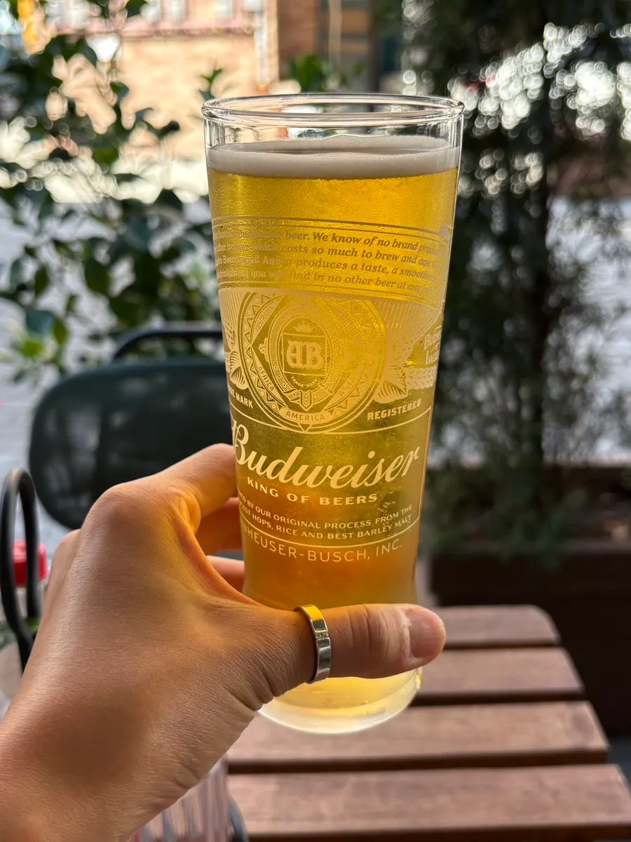 Budweiser draft beer and iced Americano