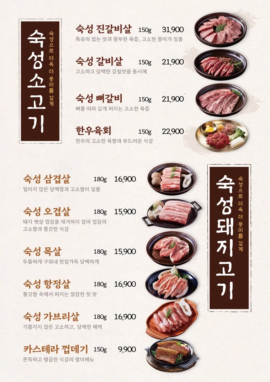 Meat menu at Hanmaeum Jeongyuk Sikdang