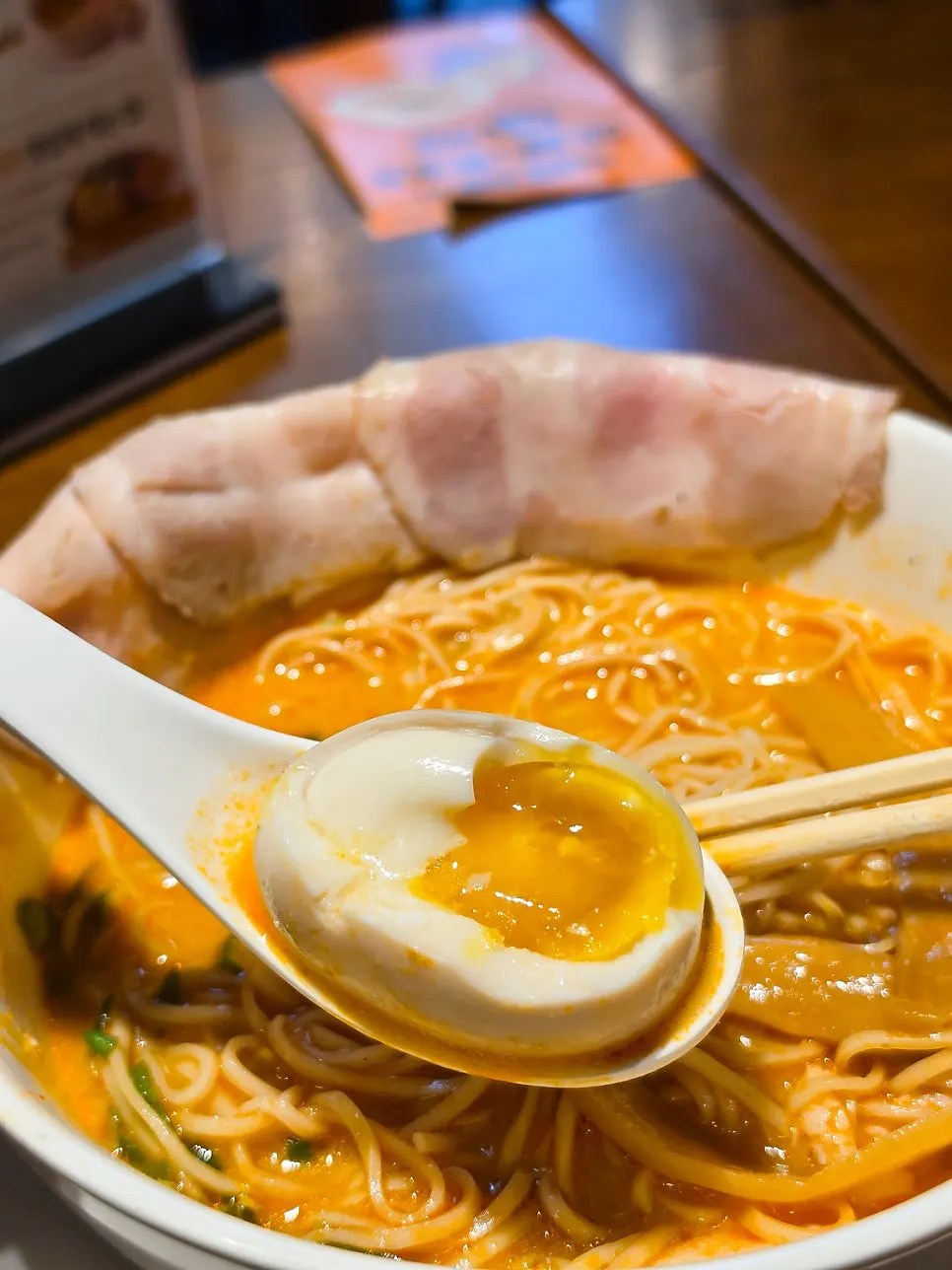 Spicy tori paitan ramen topped with cheongyang chili peppers