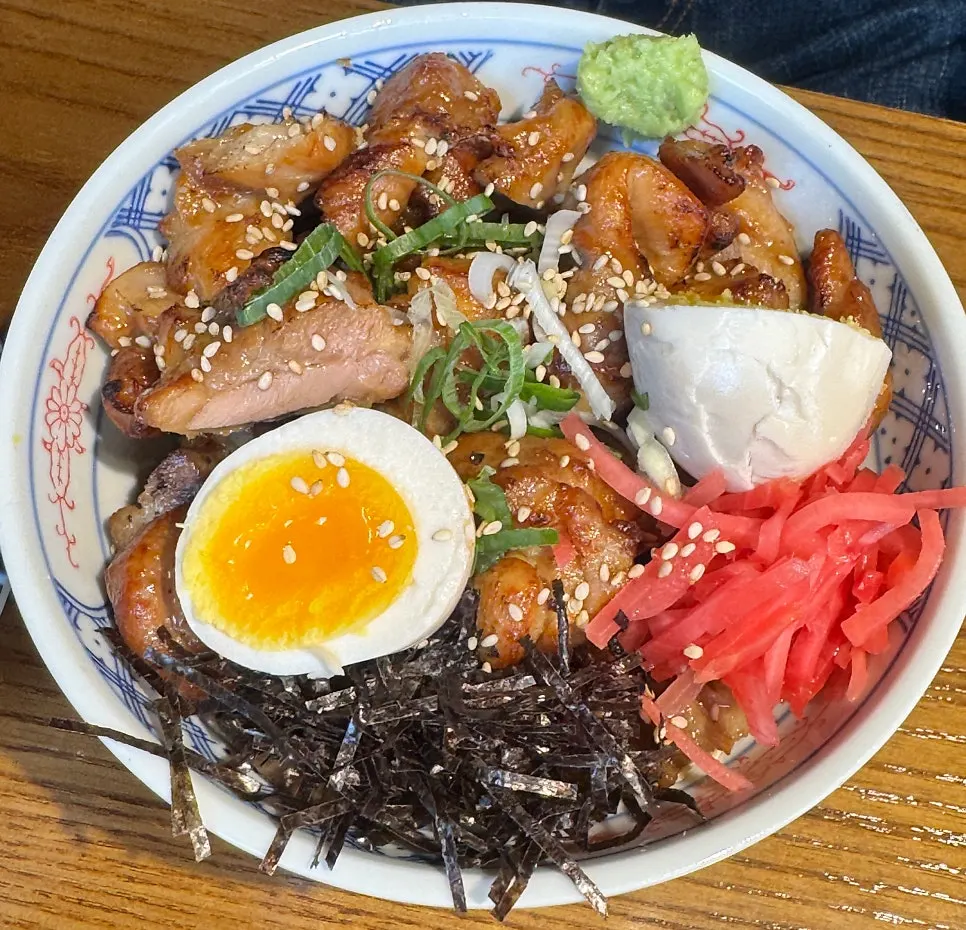 Full spread of the ramen set meal