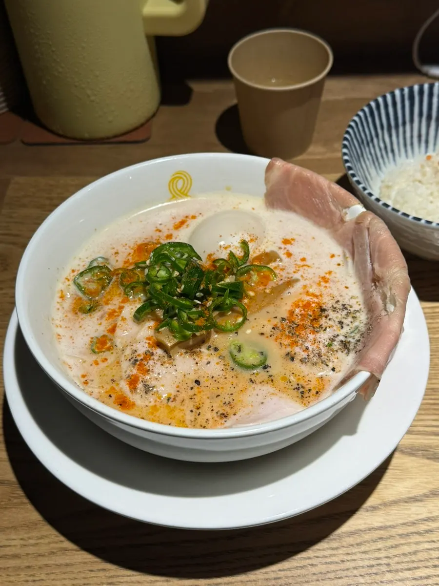Close-up of the rich broth in the tori paitan ramen