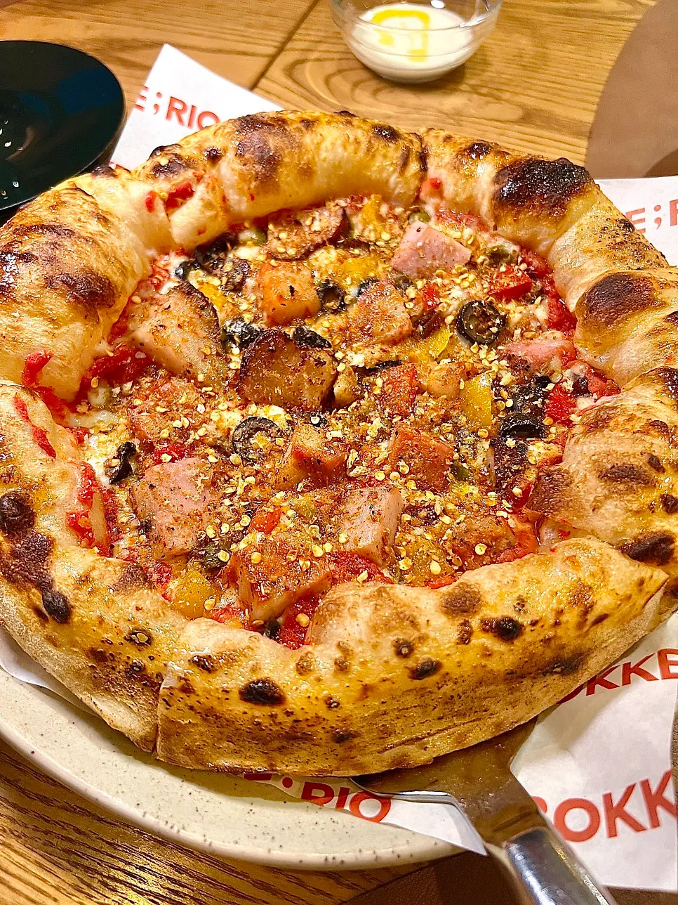 Diavolo wood-fired pizza with chorizo and house-made sausage
