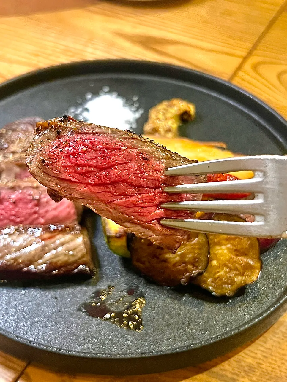 Korean beef striploin steak plated