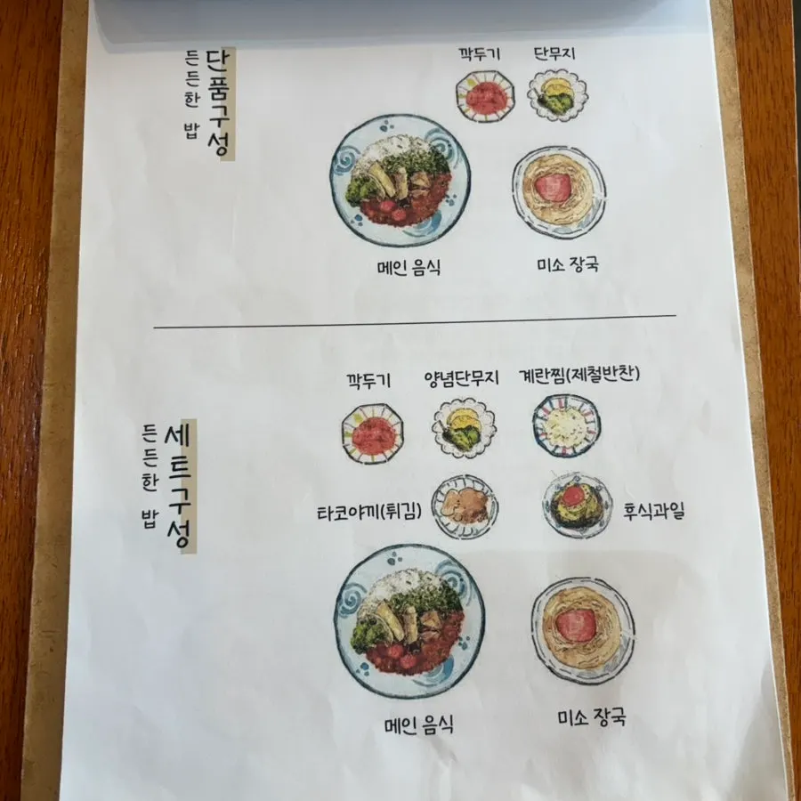 단품과 세트 구성 안내 메뉴판