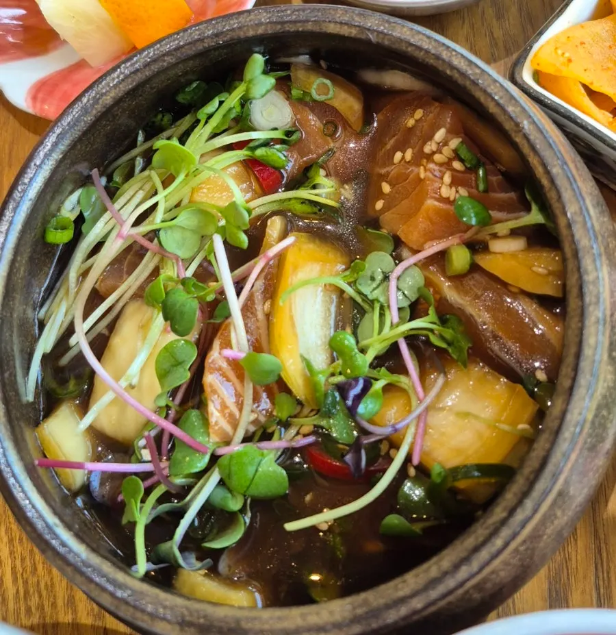 Plate of salmon jang with a hint of yuzu aroma