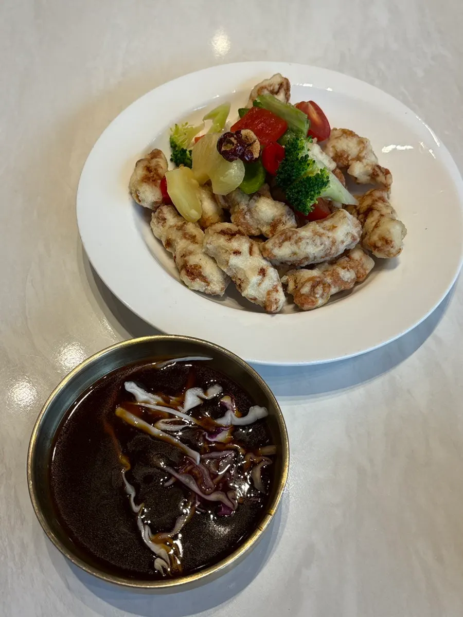 A plate of fresh tenderloin sweet rice tangsuyuk
