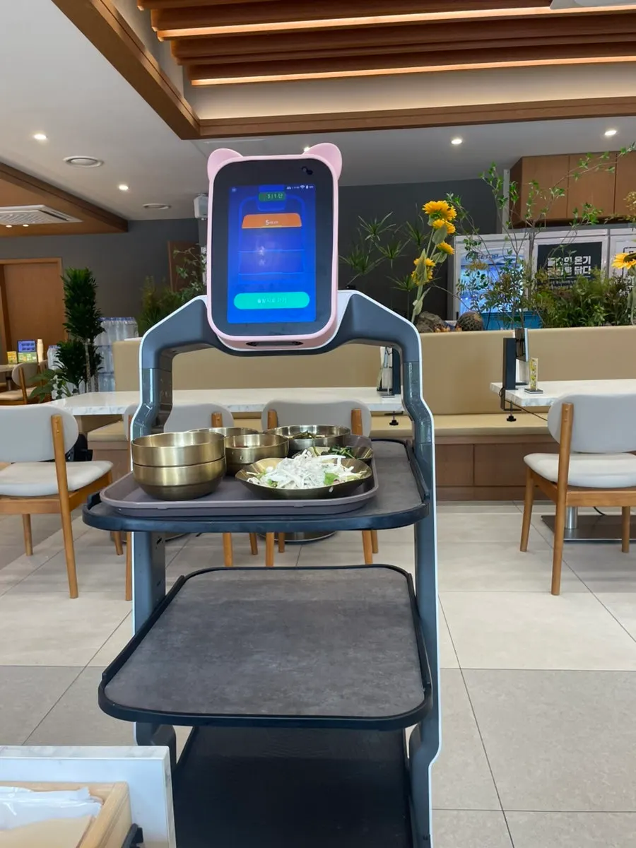 A serving robot bringing side dishes