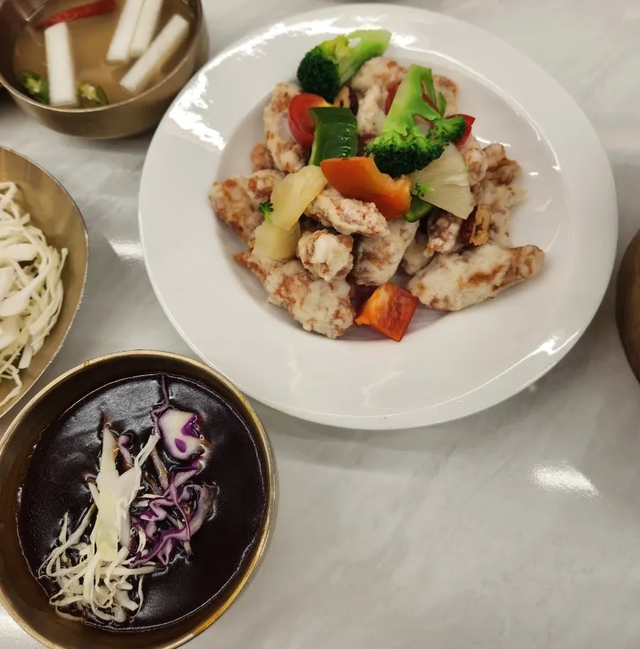 A bowl of the clean, mild seafood nurungjitang