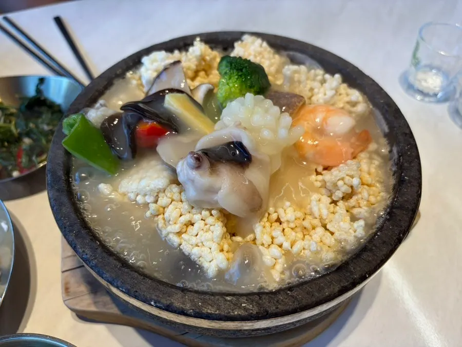 Seafood nurungjitang served bubbling hot