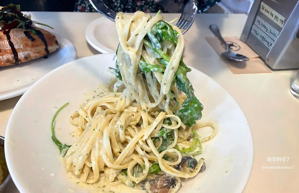 Linguine noodles twirled on a fork