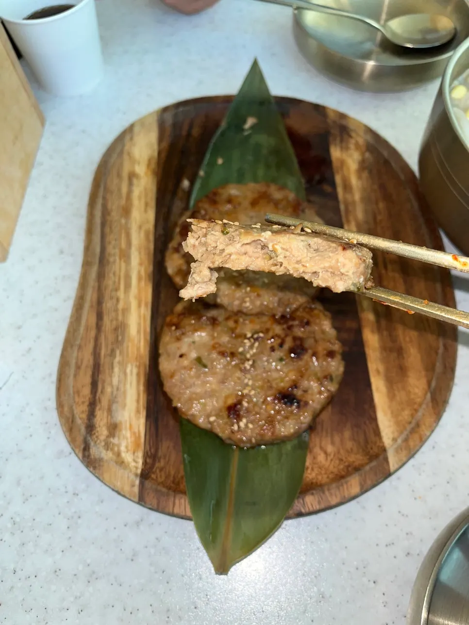 Cross-section of a bitten tteokgalbi patty