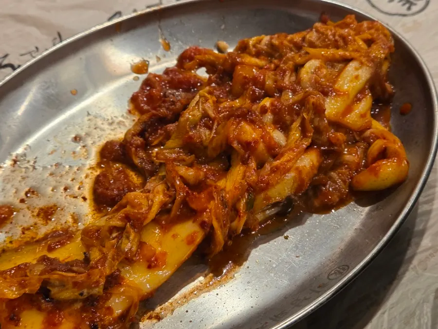 Kimchi grilled in pork fat