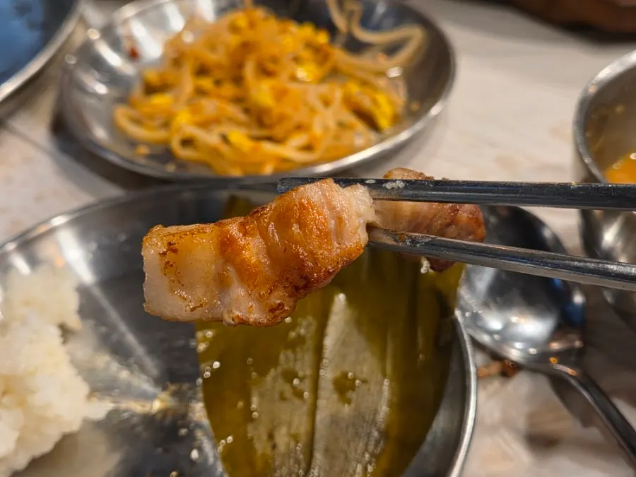 Close-up of well-grilled pork jowl