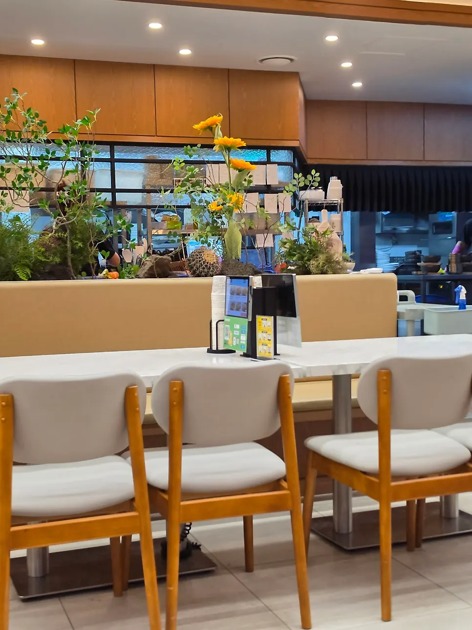 Clean hall seating good for family meals