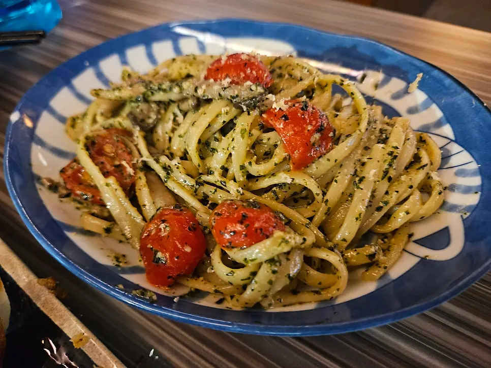 Basil pasta with basil aroma worked into the noodles