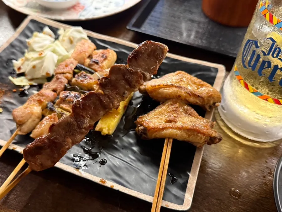 Charcoal-grilled heart skewers